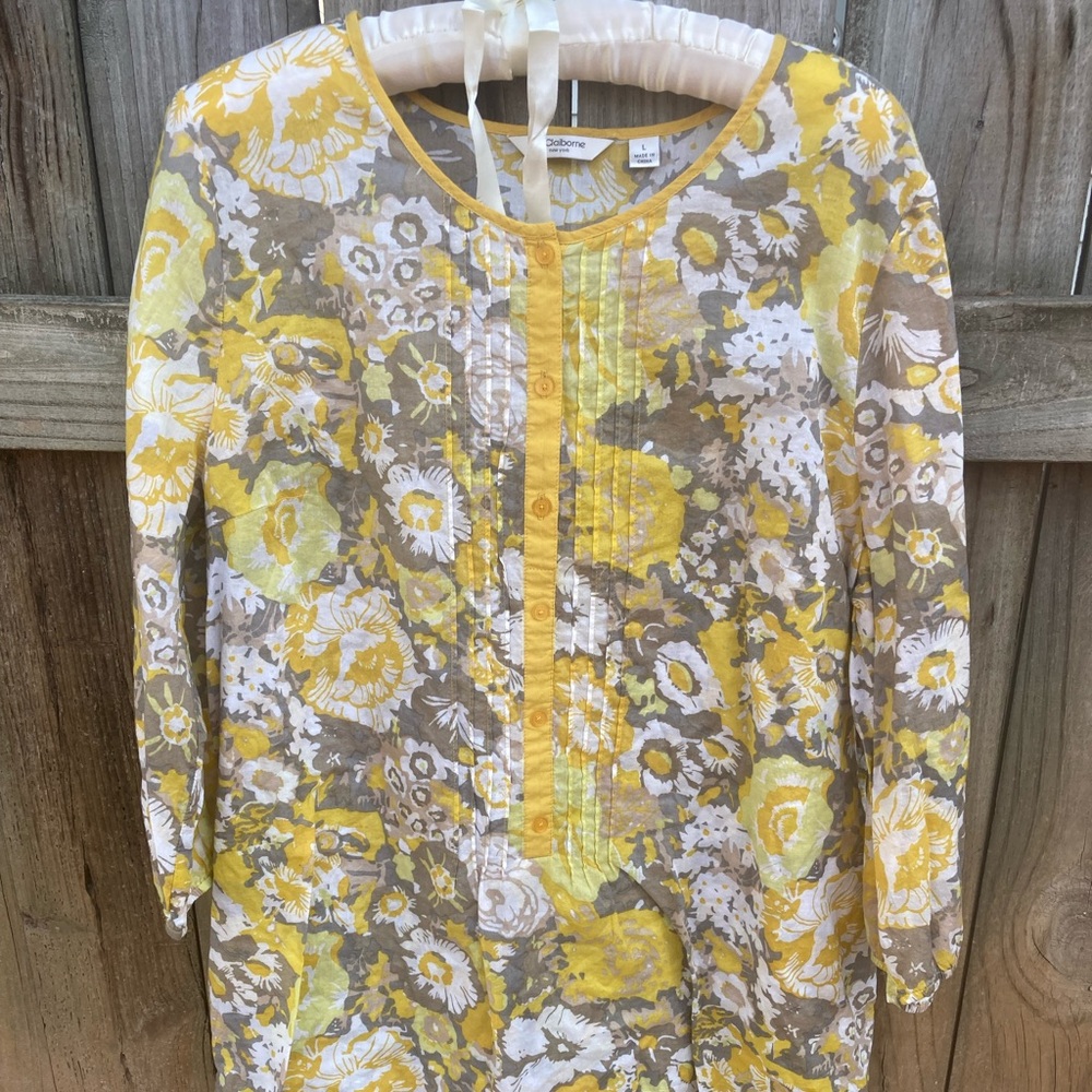 Liz Claiborne cotton yellow floral blouse